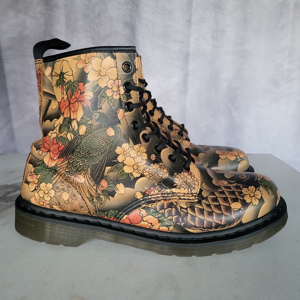 Dr. Martens 1460 x Evisu Japanese Koi Fish Tatoo Sleve Boots Size 12 M - Picture 2 of 16